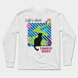 Black cat on the way to a psychedelic paradise Long Sleeve T-Shirt